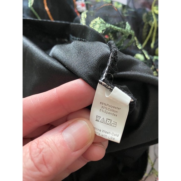 Sheer Mesh Embroidered Black Floral Mini Dress Long Sleeve M - Picture 8 of 8